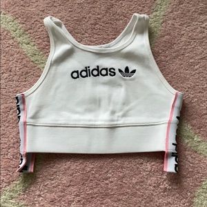Pink and White Adidas Crop Tank